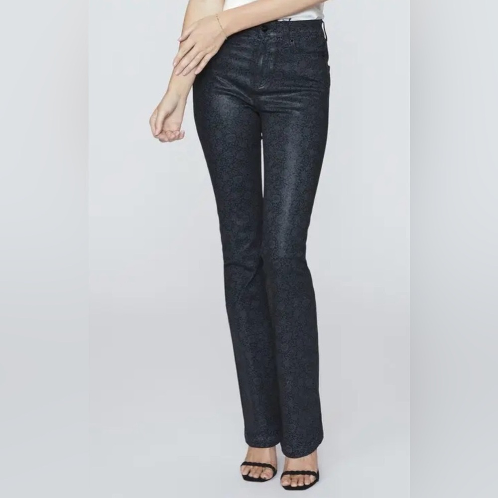 PAIGE x Morris & Co High Rise Manhattan Boot Mallow Floral Black Jeans Size 23 - Picture 2 of 5